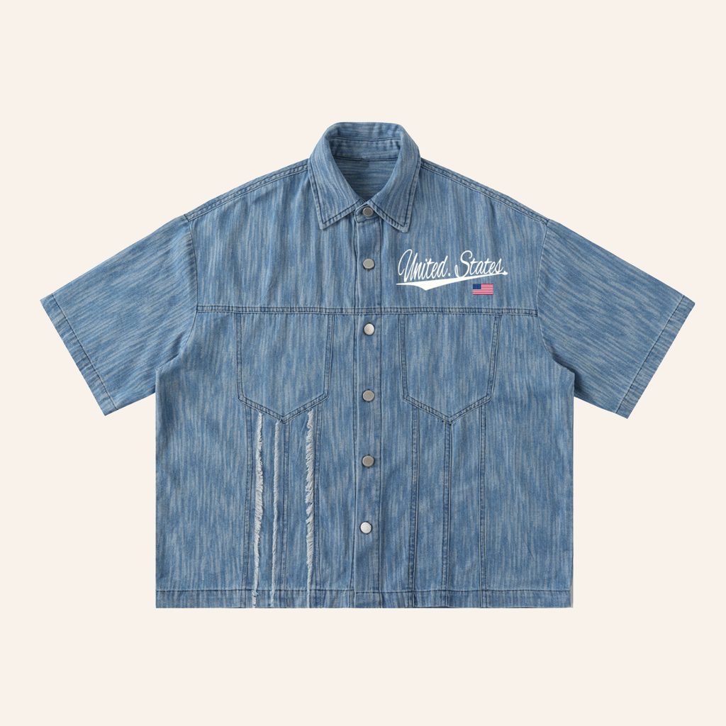 Distressed Wash Short-Sleeve Button Up